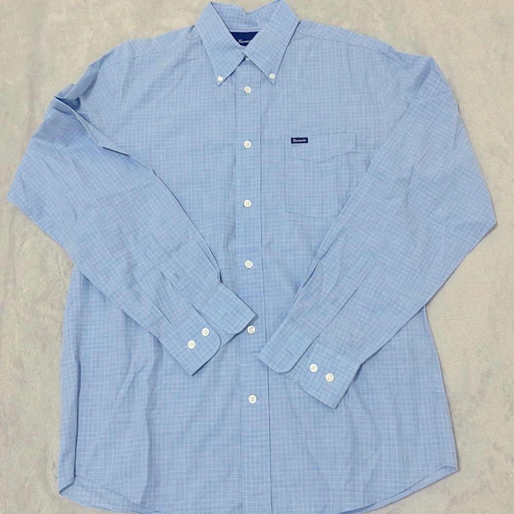 Men’s button down shirt brand Faconnable classic fit size M blue stripes.